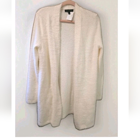 Banana Republic Sz Small Soft & Furry Ivory Knee Length Open Front Sweater Coat - Picture 1 of 12